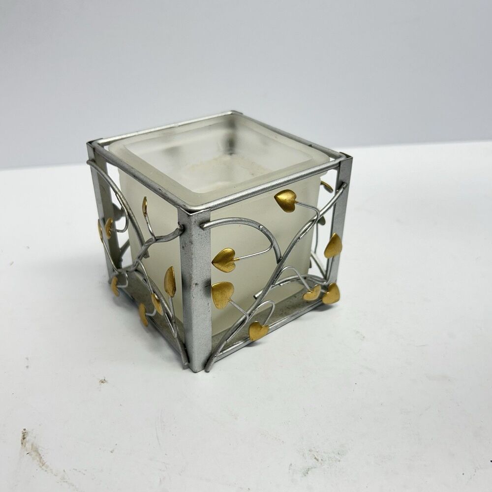 Vintage Hallmark metal candle holder, gold hearts,